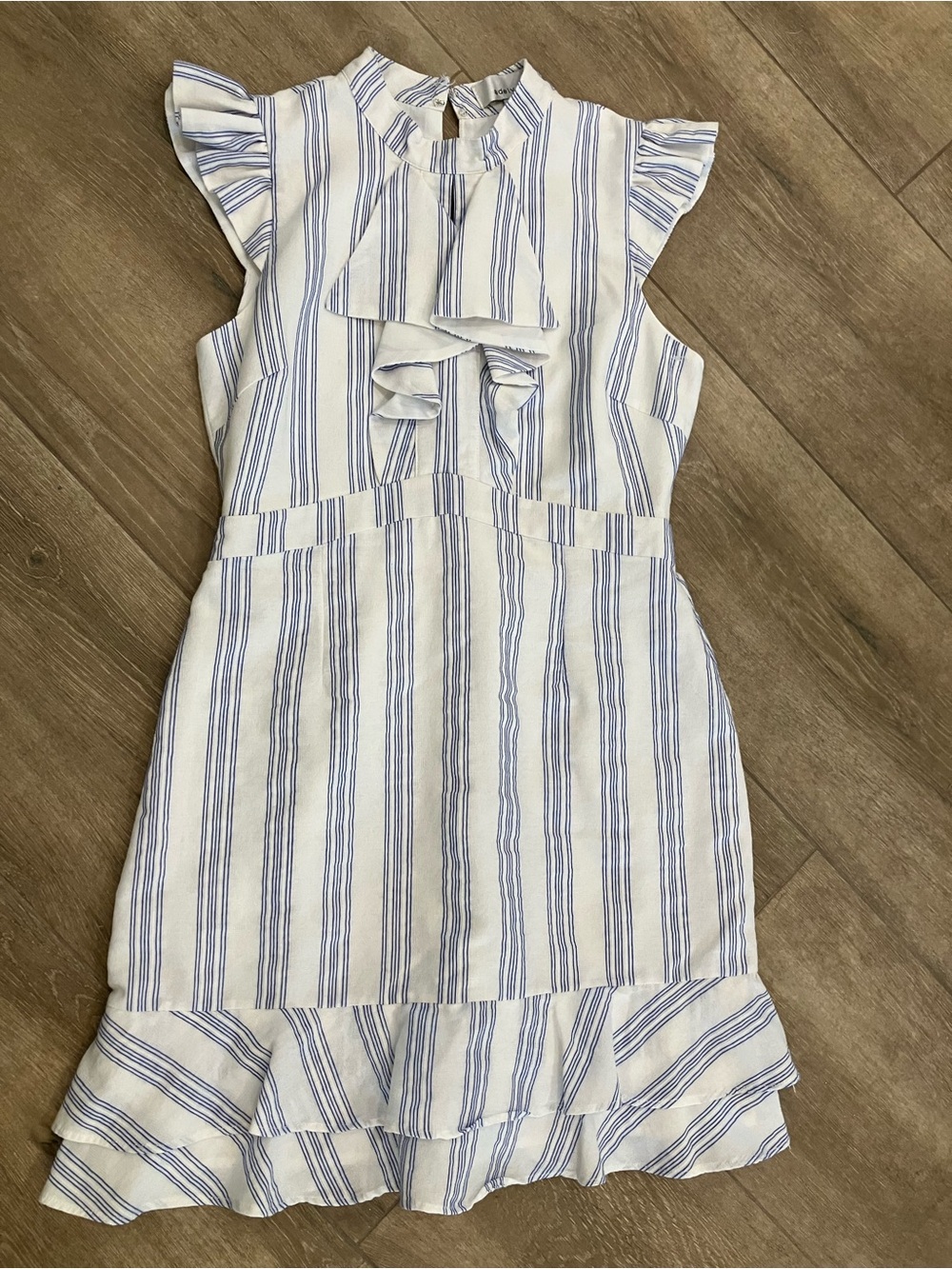 Adelyn Rae White and Blue Striped Ruffle Bow Dress